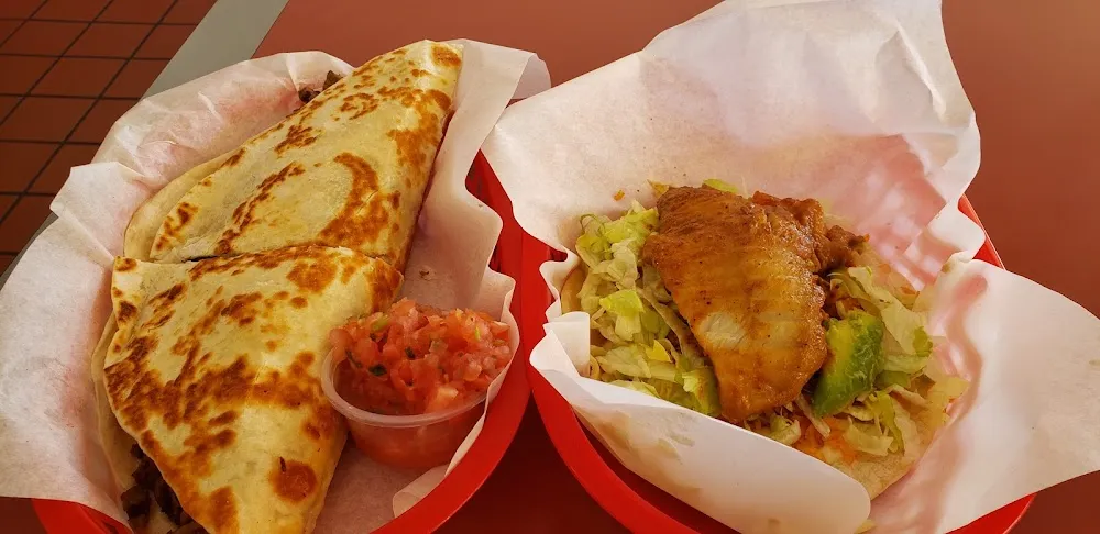 Fish Super Taco and Steak Quesadilla